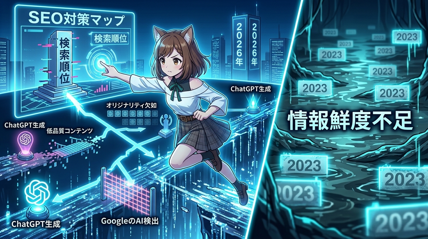 ChatGPTで書いたブログが検索順位に上がらない5つの理由【2026年AI記事のSEO対策】